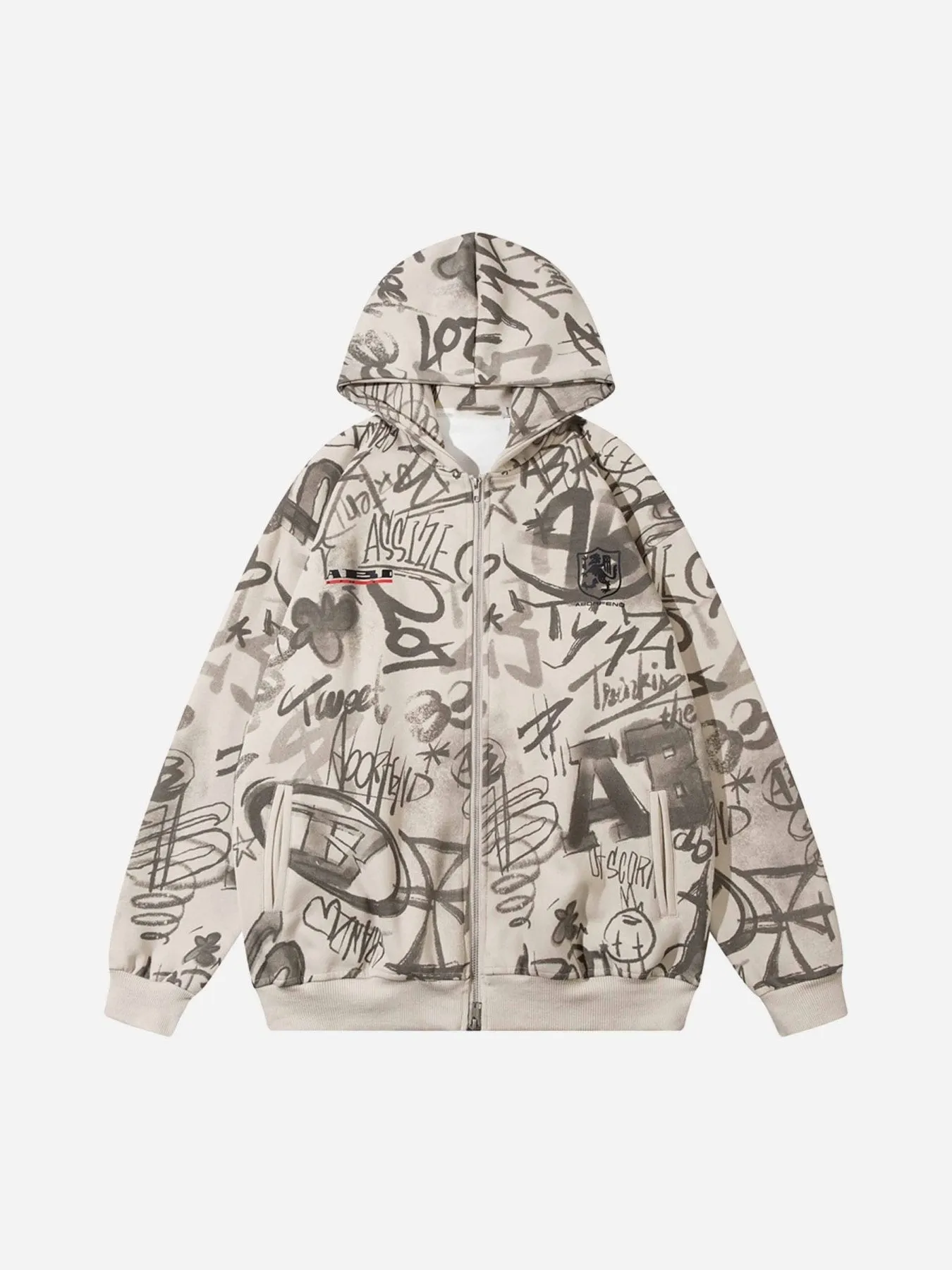 1984 All Over Graffiti Print Hooded Sweatshirt - 1823