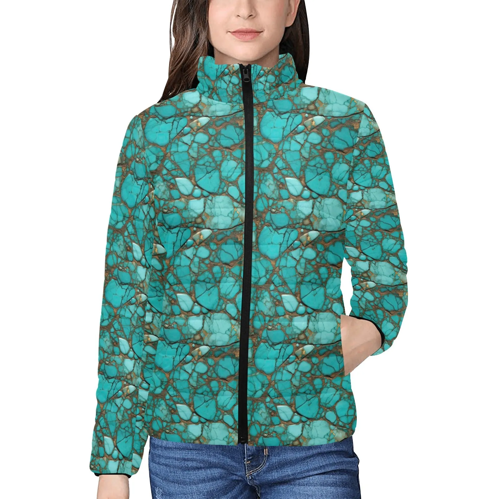 All Turquoise Women's Puffy Bomber Jacket