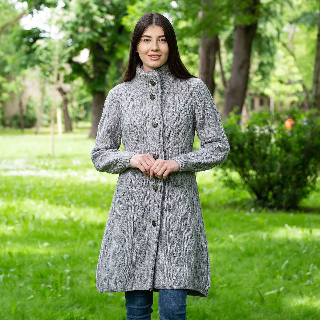 Aran Cable Signature Coat - Grey