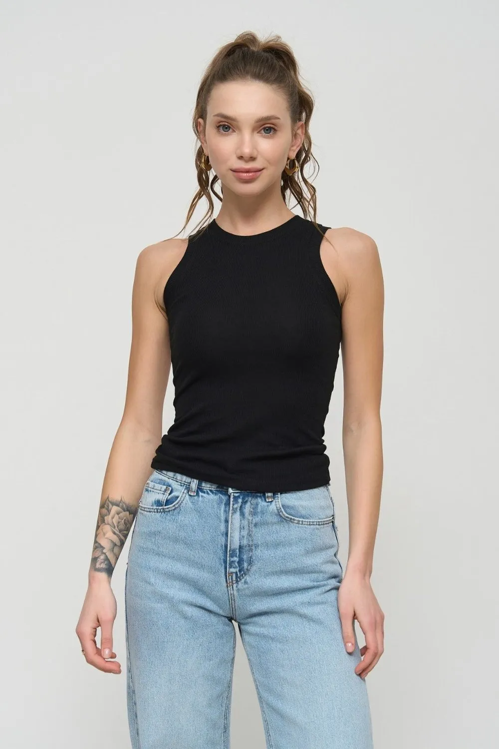 Black Sleeveless Ribbed Top