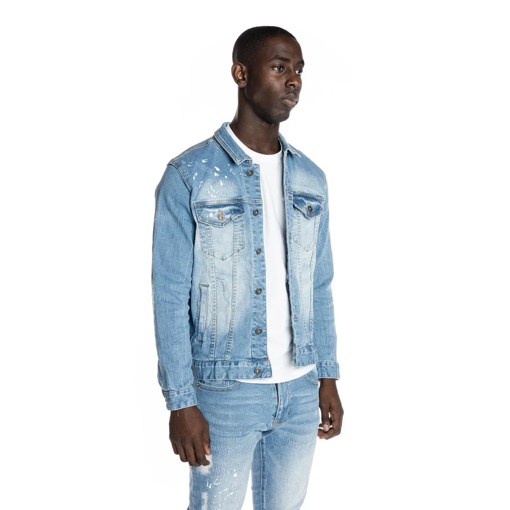 Bleached Detail Semi Basic Jean Jacket - Ocean Blue