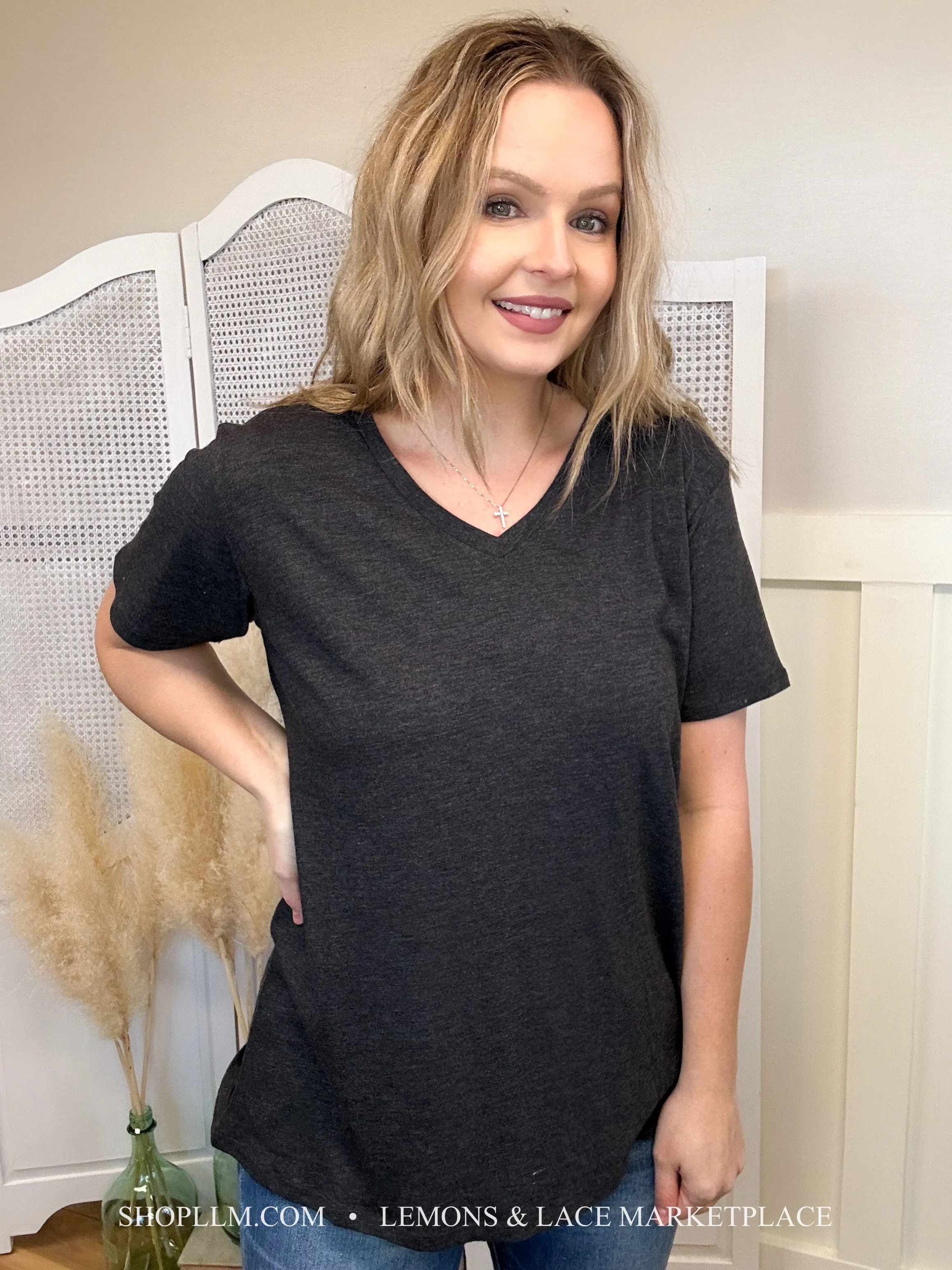 Charcoal Better Than Basic Boyfriend Tee V-Neck