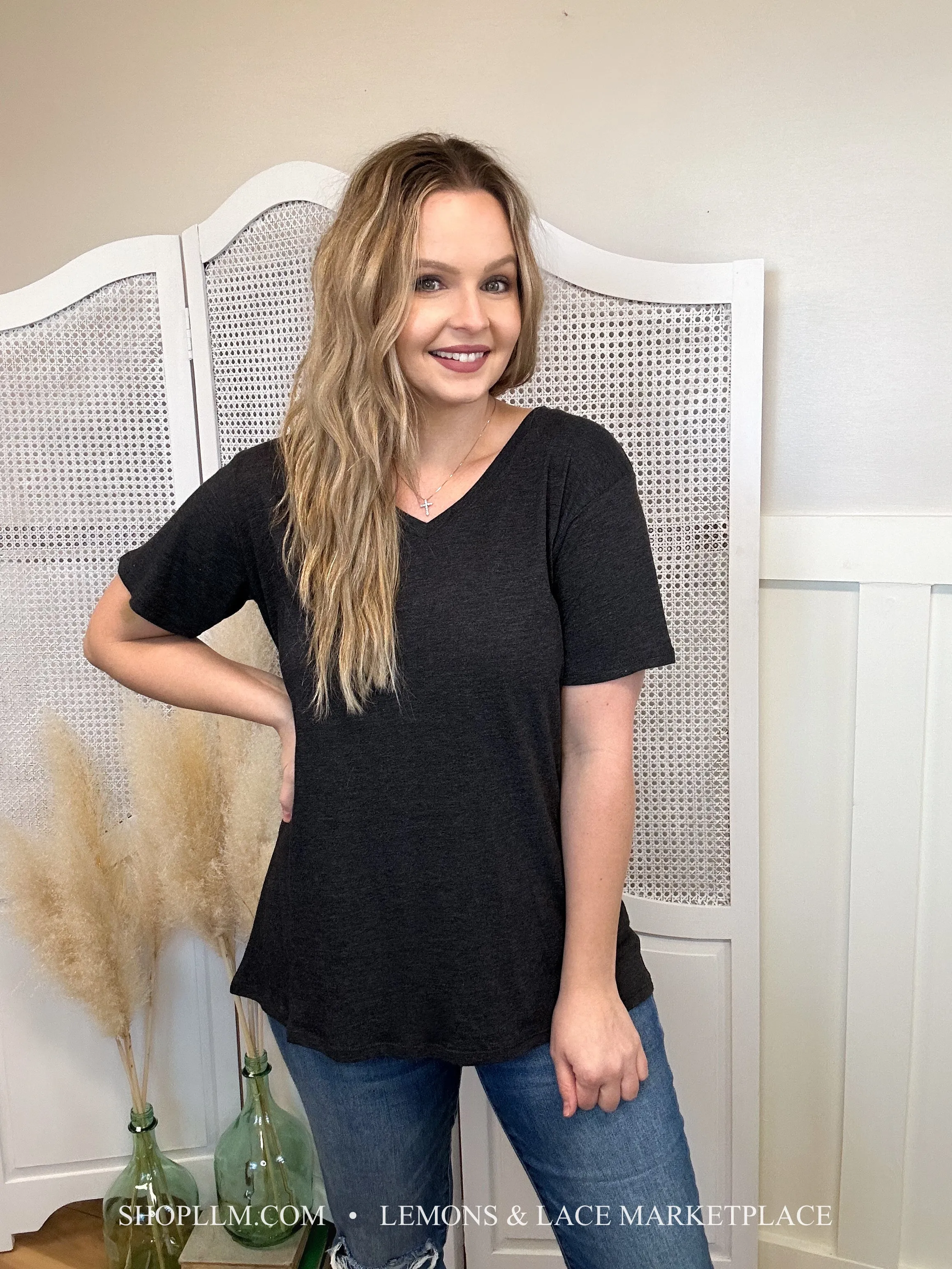 Charcoal Better Than Basic Boyfriend Tee V-Neck