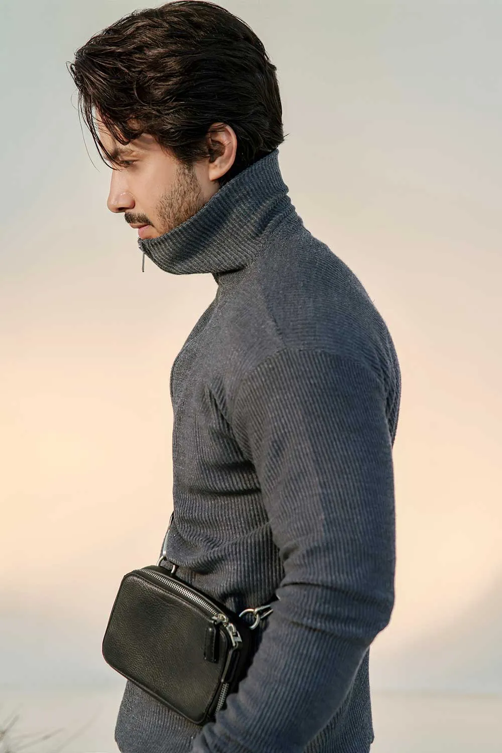 Charcoal Fisherman Knit Zip Neck Jumper