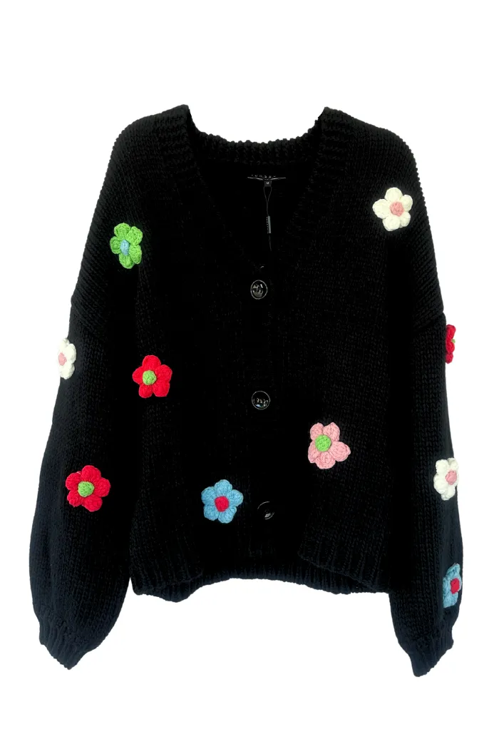 Chunky Knit Floral Cardigan