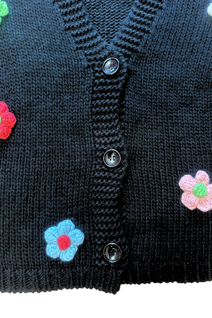 Chunky Knit Floral Cardigan