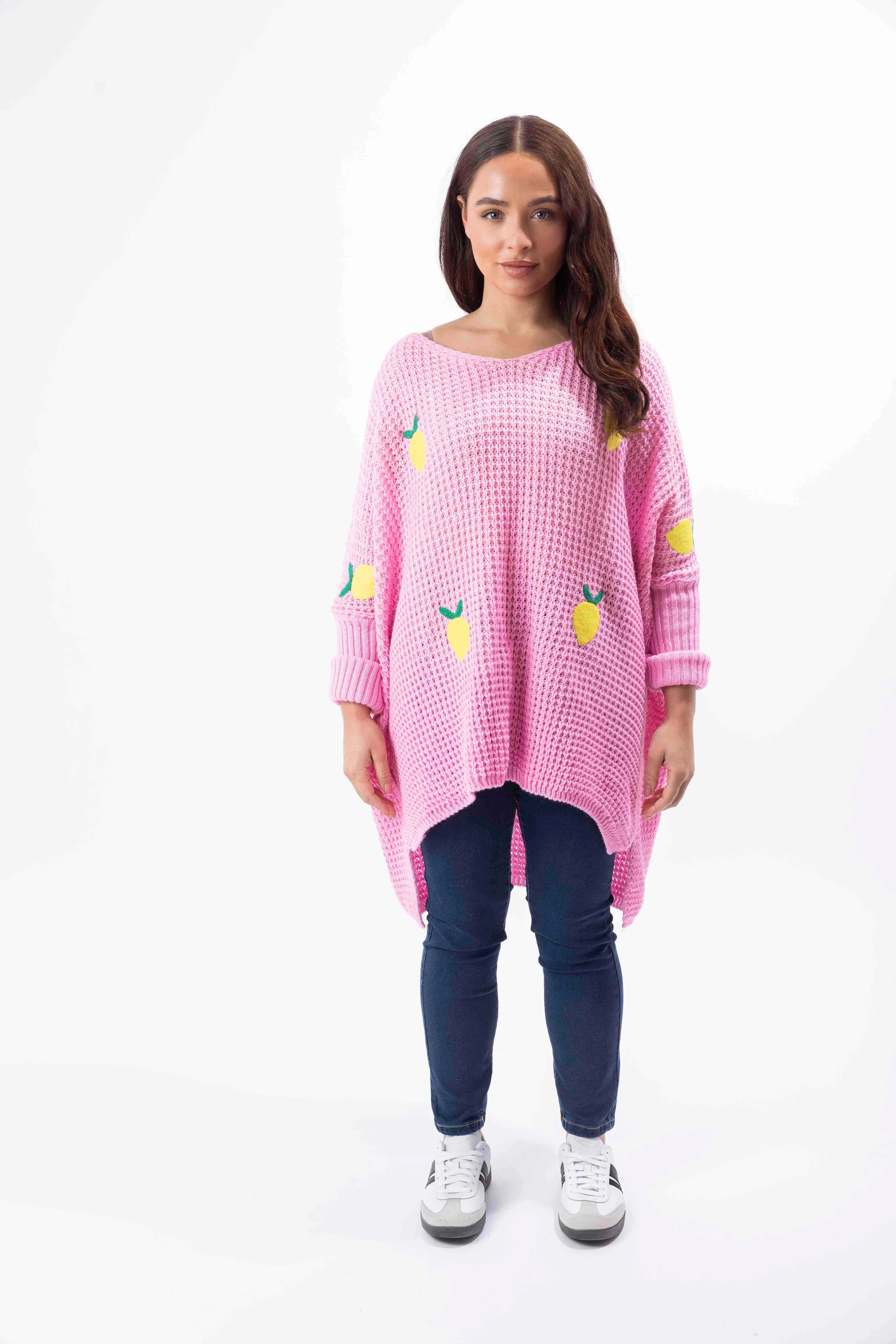 Chunky Knit Lemon Patch Hi-Low Relaxed Fit Jumper