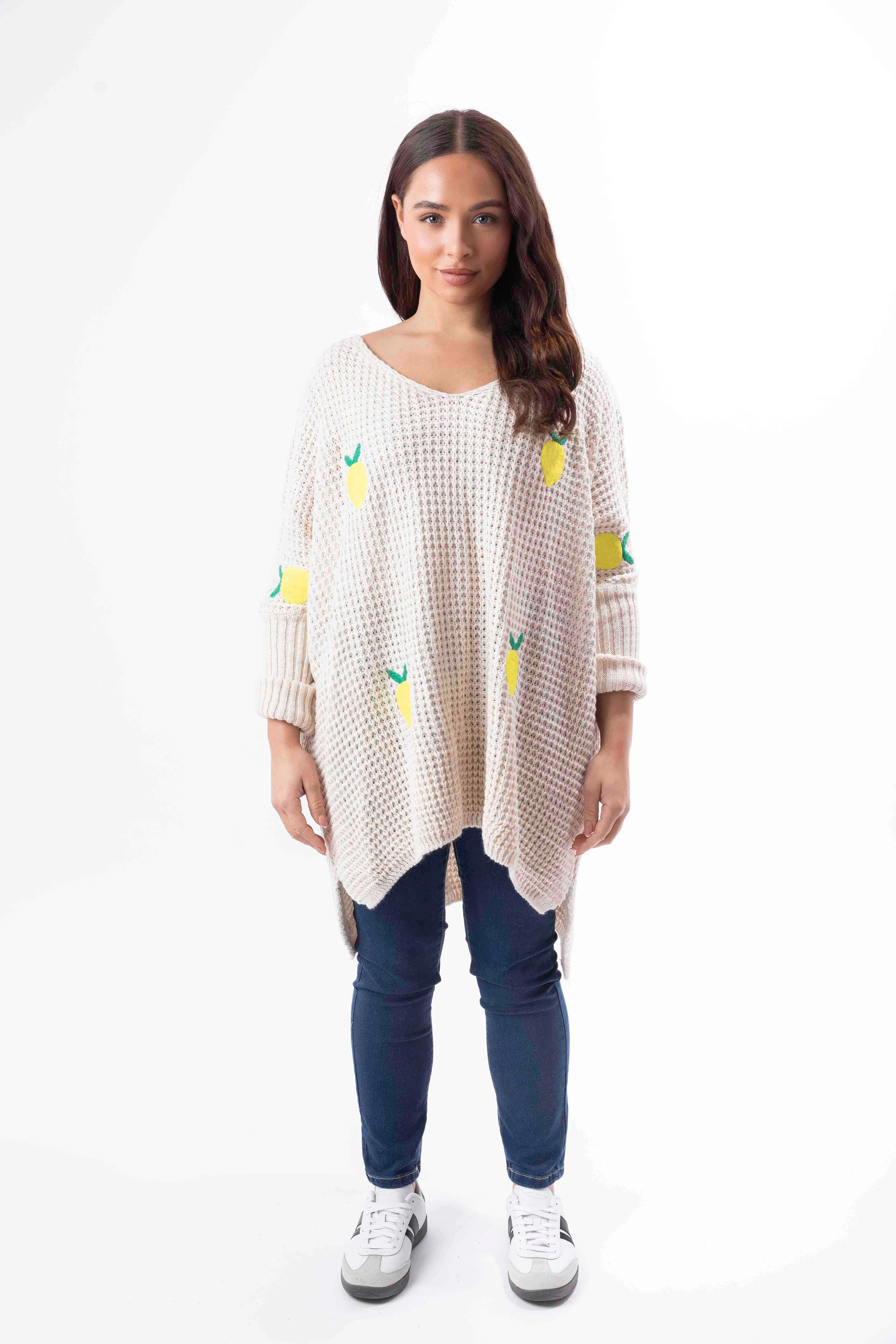 Chunky Knit Lemon Patch Hi-Low Relaxed Fit Jumper