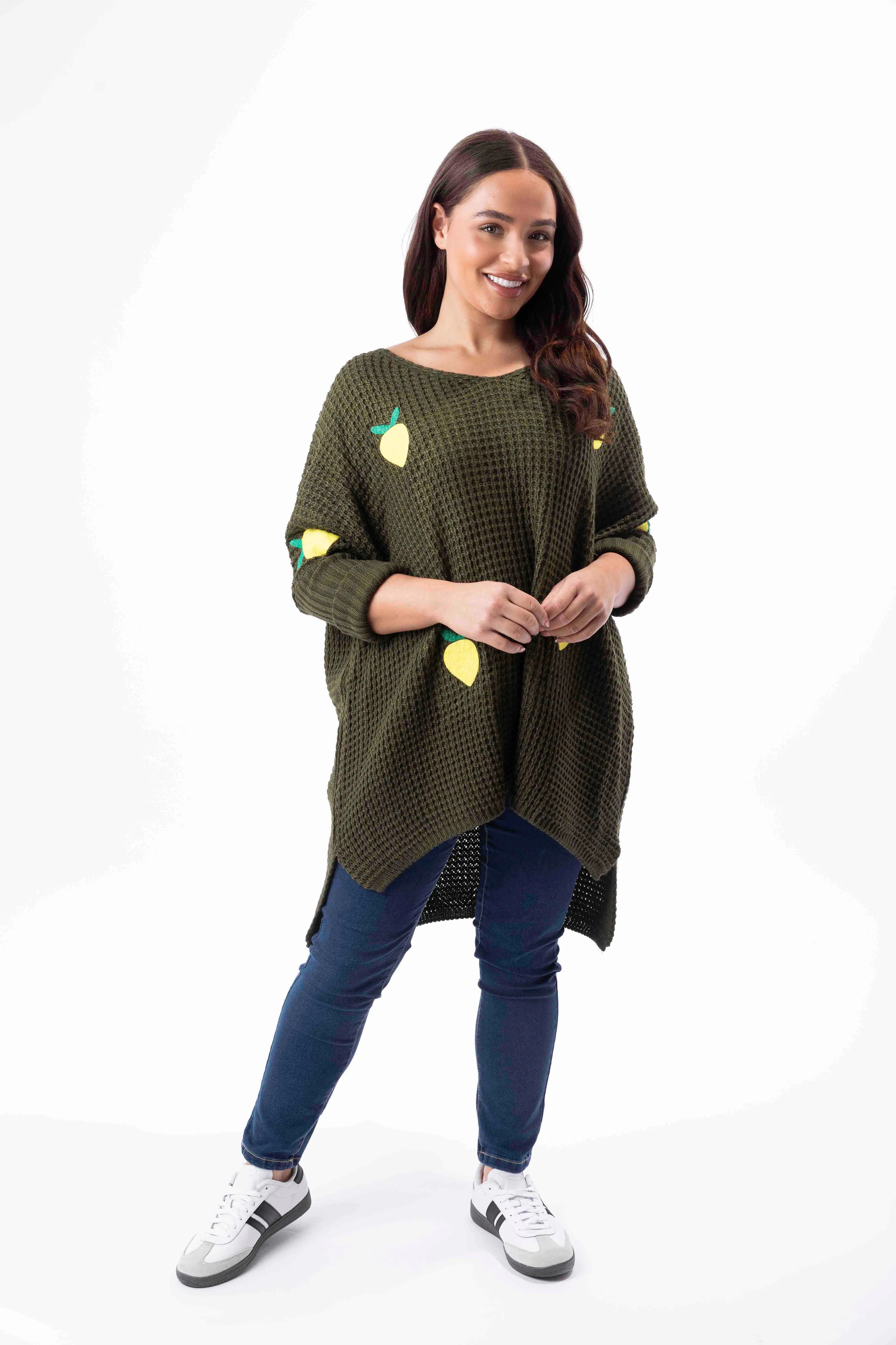 Chunky Knit Lemon Patch Hi-Low Relaxed Fit Jumper