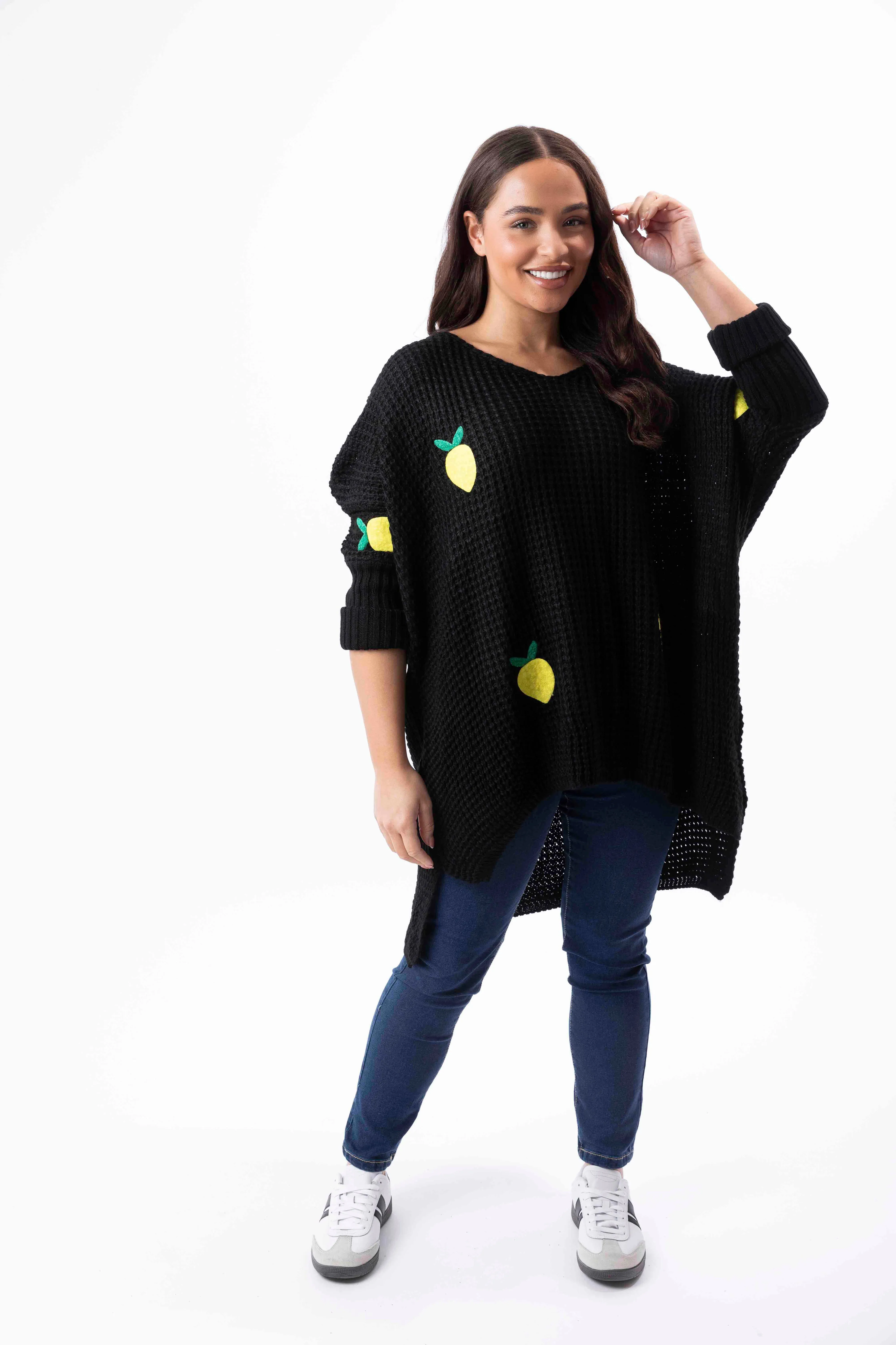 Chunky Knit Lemon Patch Hi-Low Relaxed Fit Jumper