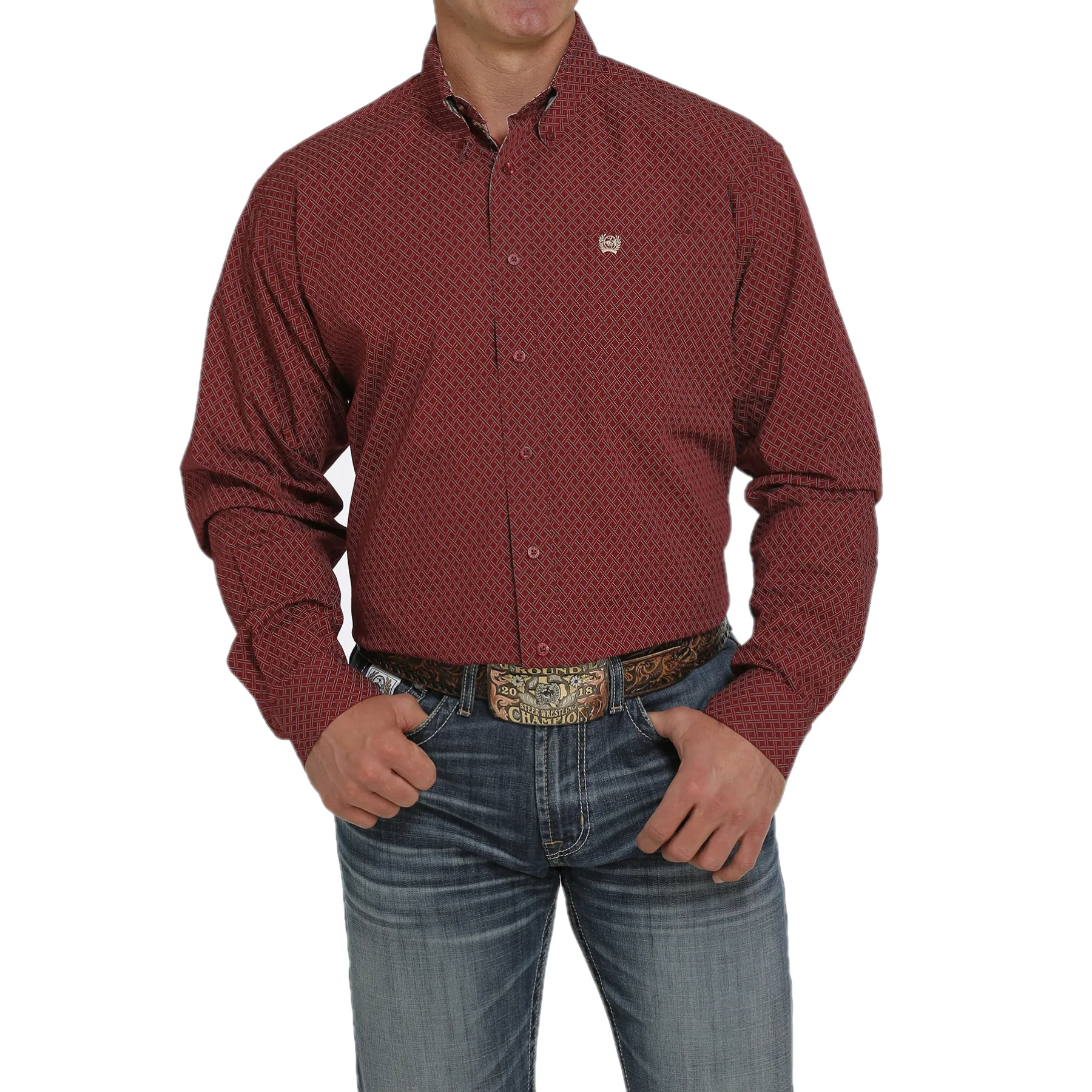 Cinch Men's Crosshatch Burgundy Button Down Shirt MTW1105428