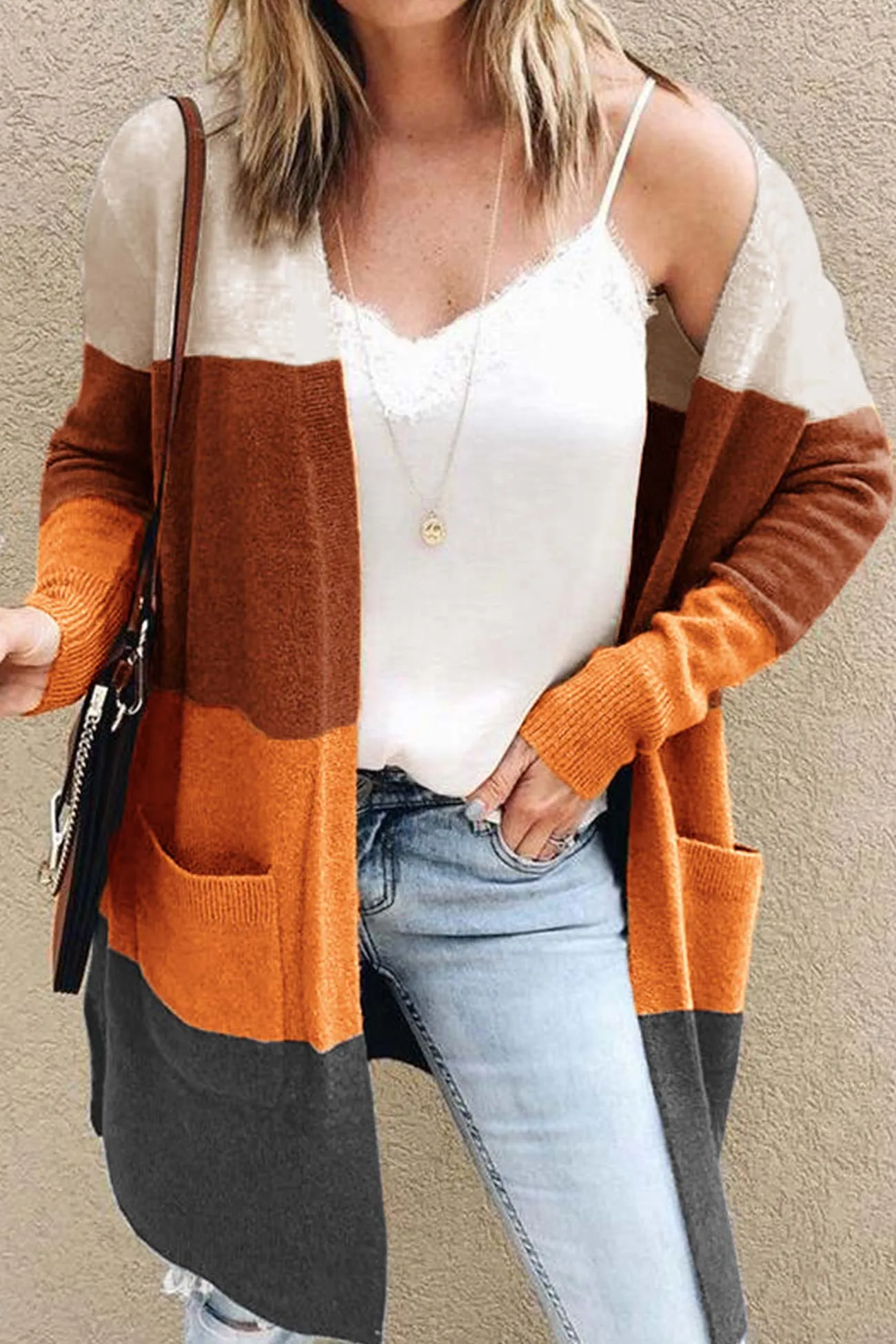 Colorblock Open Front Cardigan