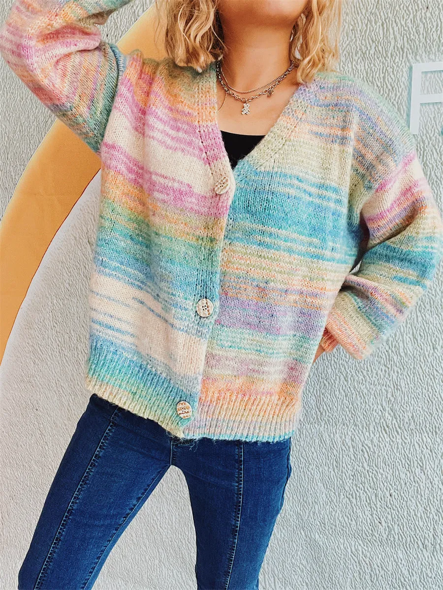 Colorful Button Up Long Sleeve Cardigans