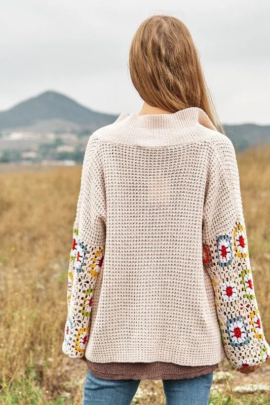 Crochet Floral Printed Long Sleeve Knit Cardigan *Online Only*