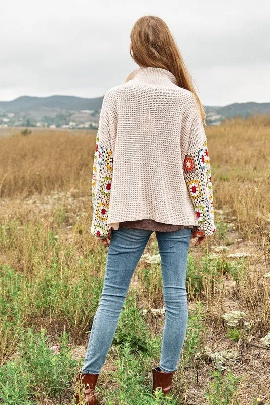 Crochet Floral Printed Long Sleeve Knit Cardigan *Online Only*