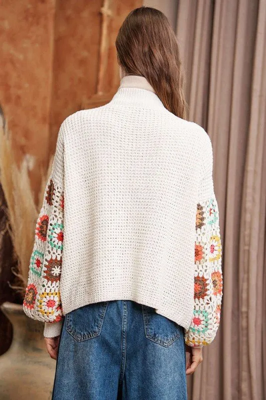 Crochet Floral Printed Long Sleeve Knit Cardigan *Online Only*