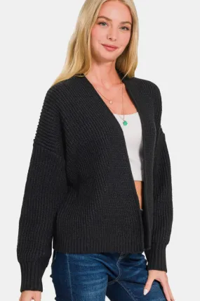 Denise Black Open Front Drop Shoulder Sweater Cardigan