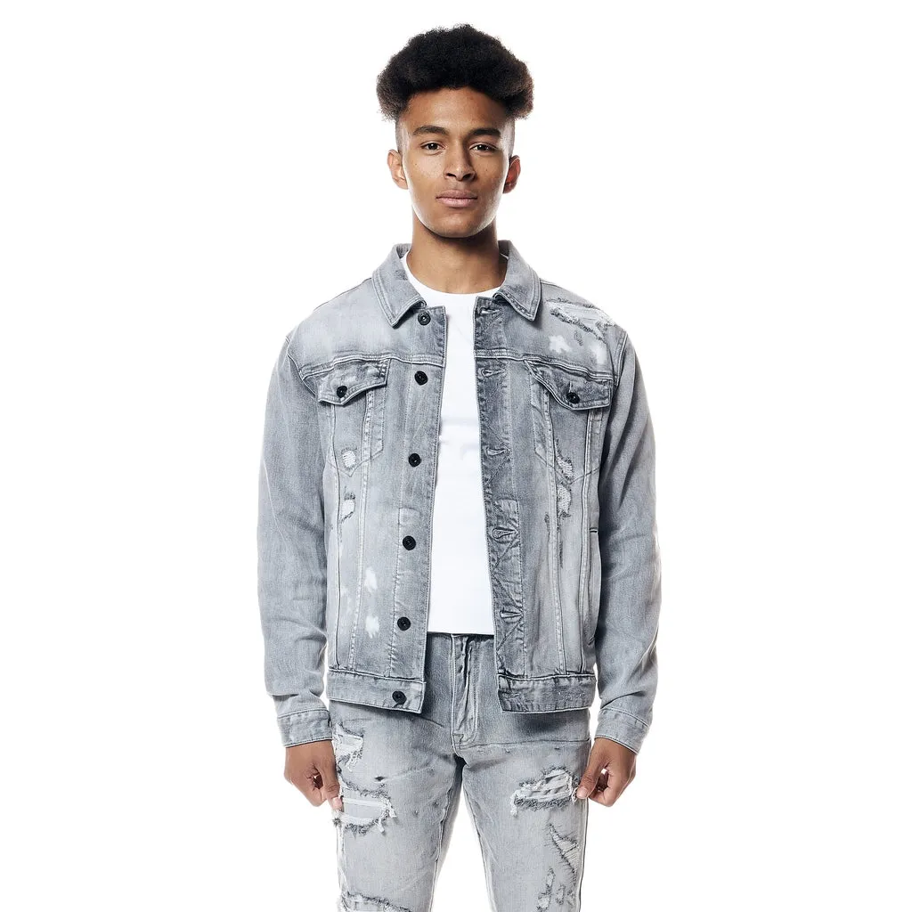 Distressed Rip & Repair Jean Jacket - Union Grey