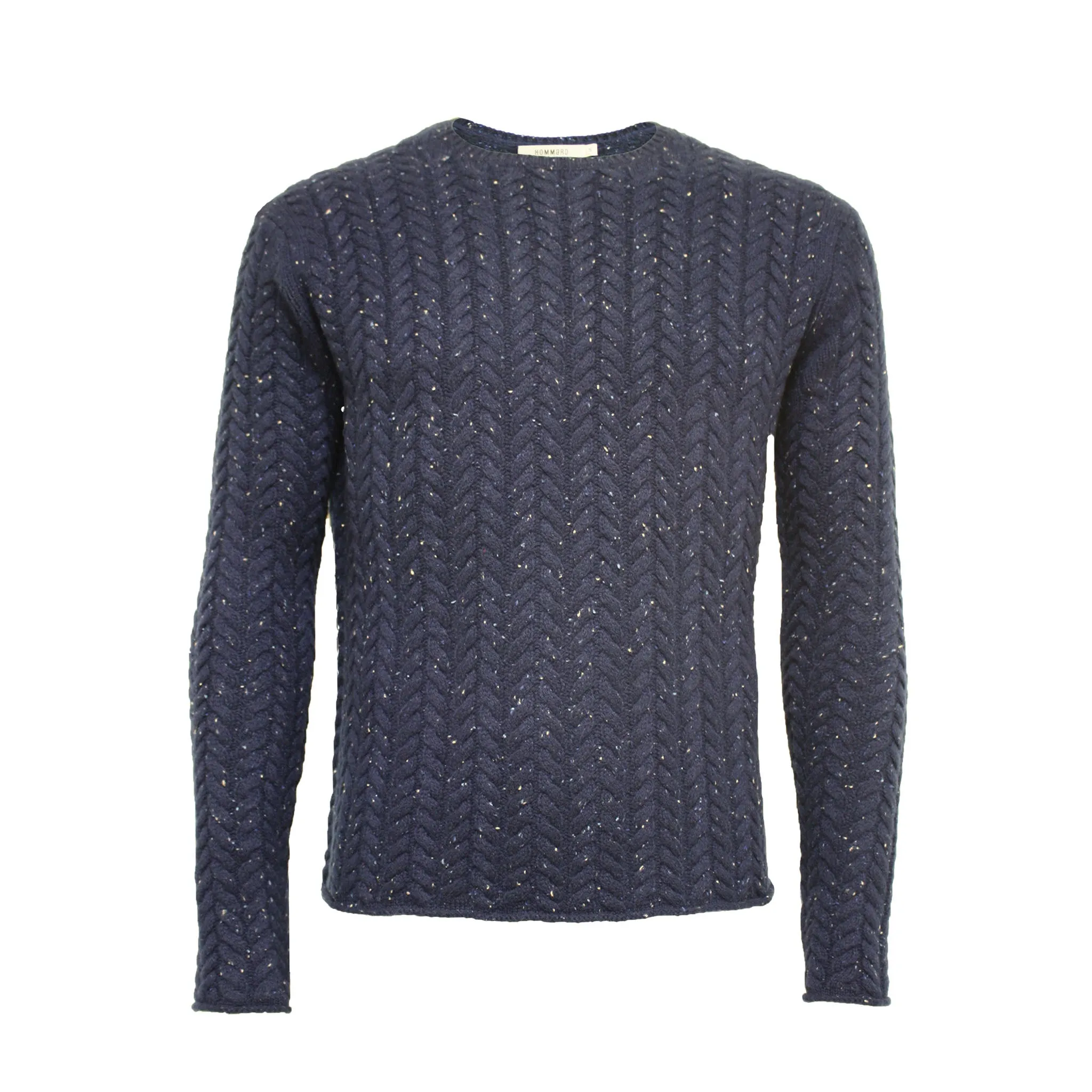 Donegal Cashmere Crew Neck Cable Sweater Buzz Blue