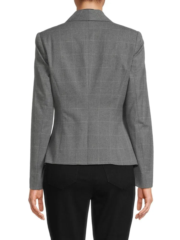 Donna Karan Tie Front Check Blazer, Gray