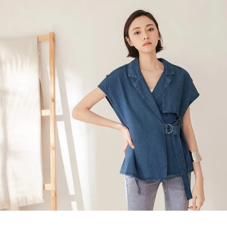 DROP SHOULDER CAP SLEEVE DENIM JACKETS