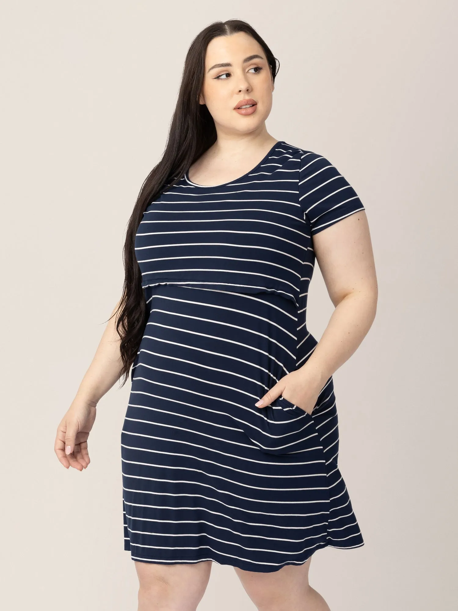 Eleanora Bamboo Maternity & Nursing Dress | Navy Stripe