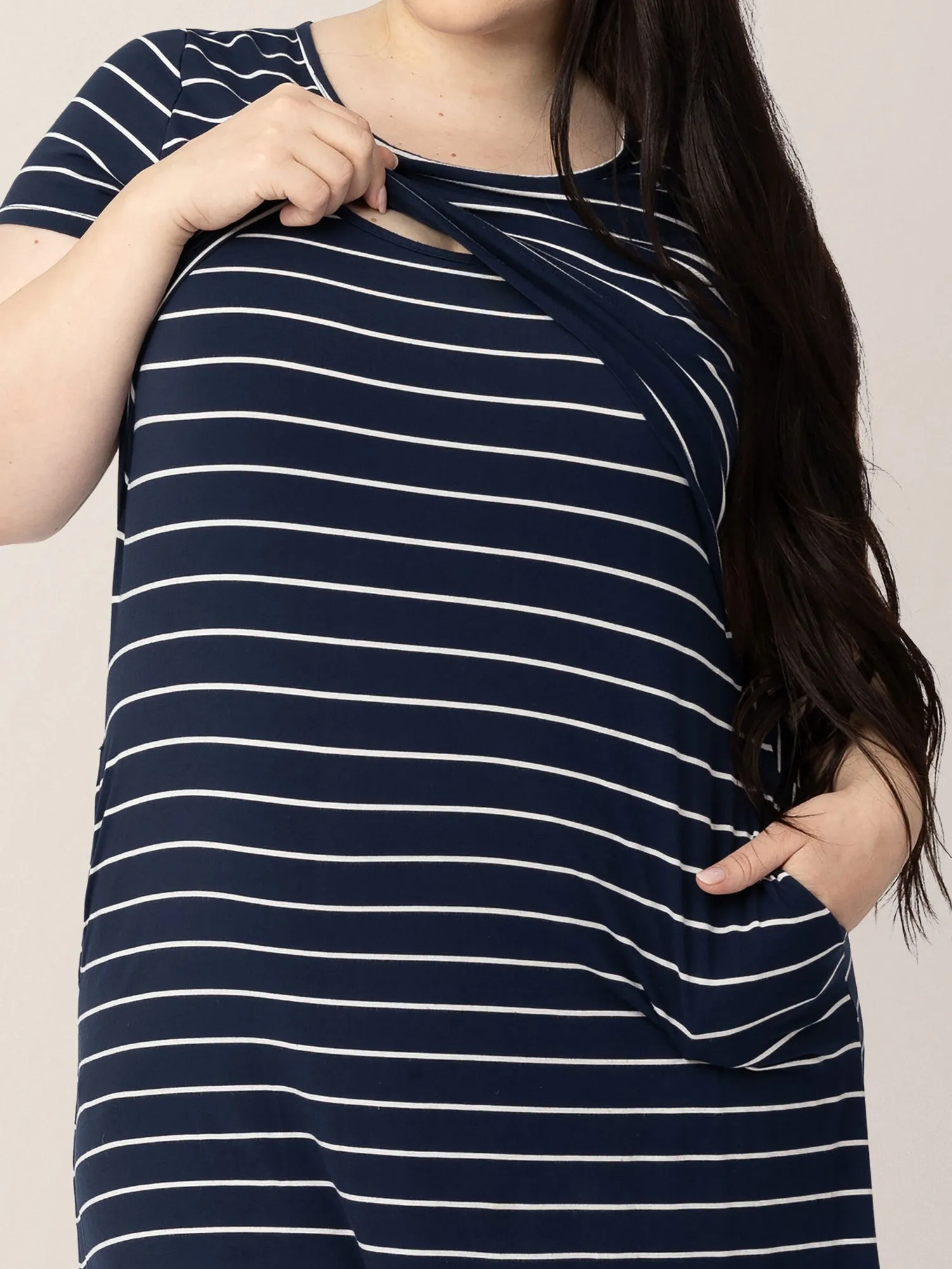 Eleanora Bamboo Maternity & Nursing Dress | Navy Stripe