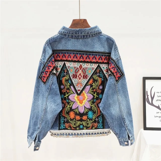 Embroidered Oversized Light Blue Denim Jacket