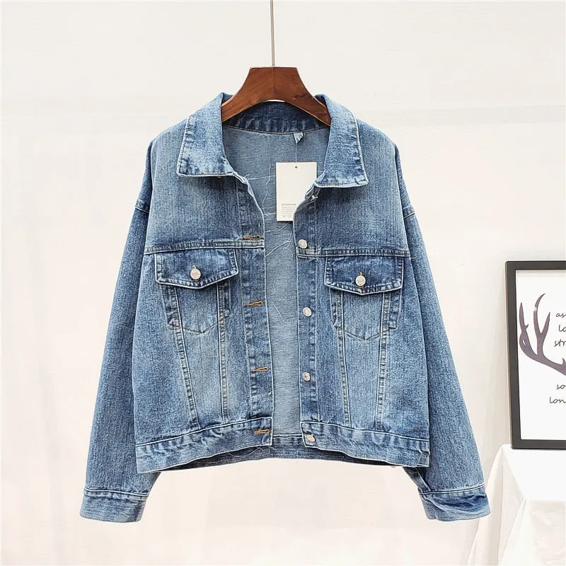 Embroidered Oversized Light Blue Denim Jacket