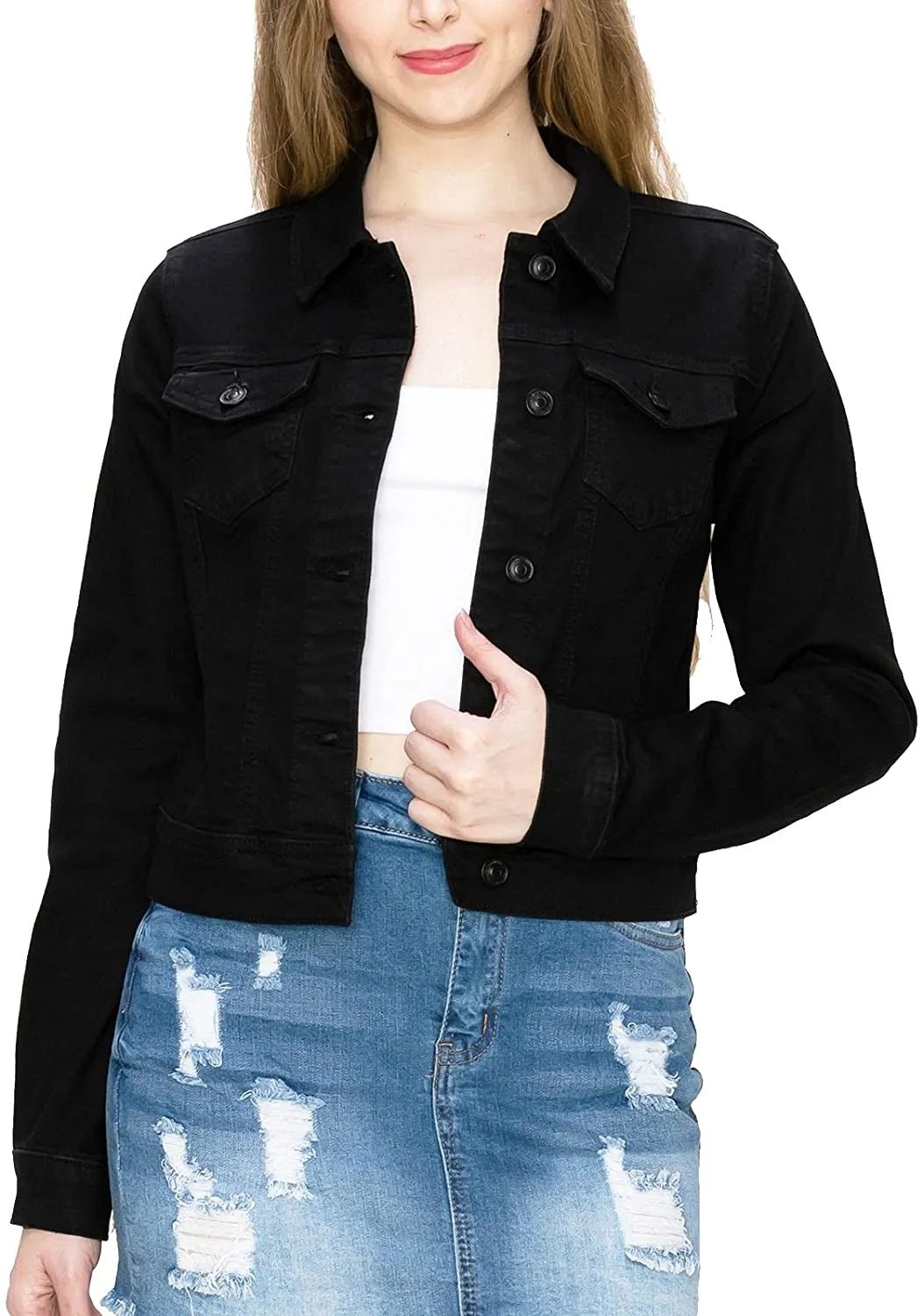 FashionMille Women Classic Casual Stretch Fit Denim Jean Jacket