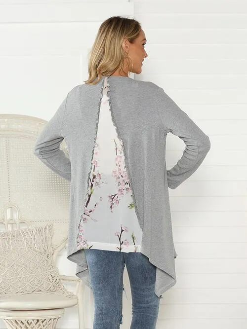 Floral Open Front Long Sleeve Cardigan