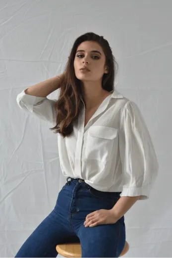 Frnch White Button Up Blouse