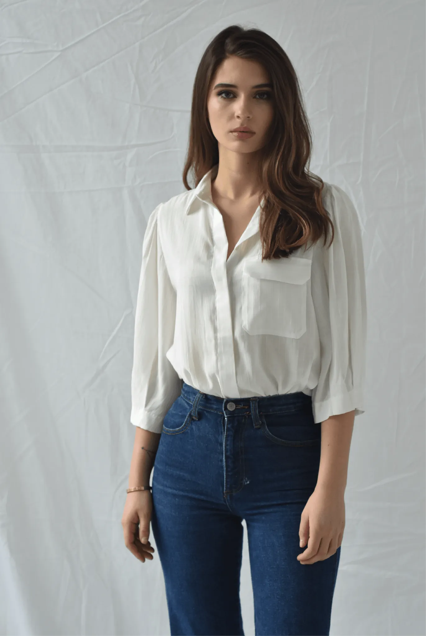 Frnch White Button Up Blouse