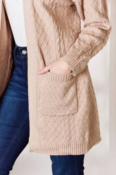 Full Size Cable-Knit Pocketed Cardigan