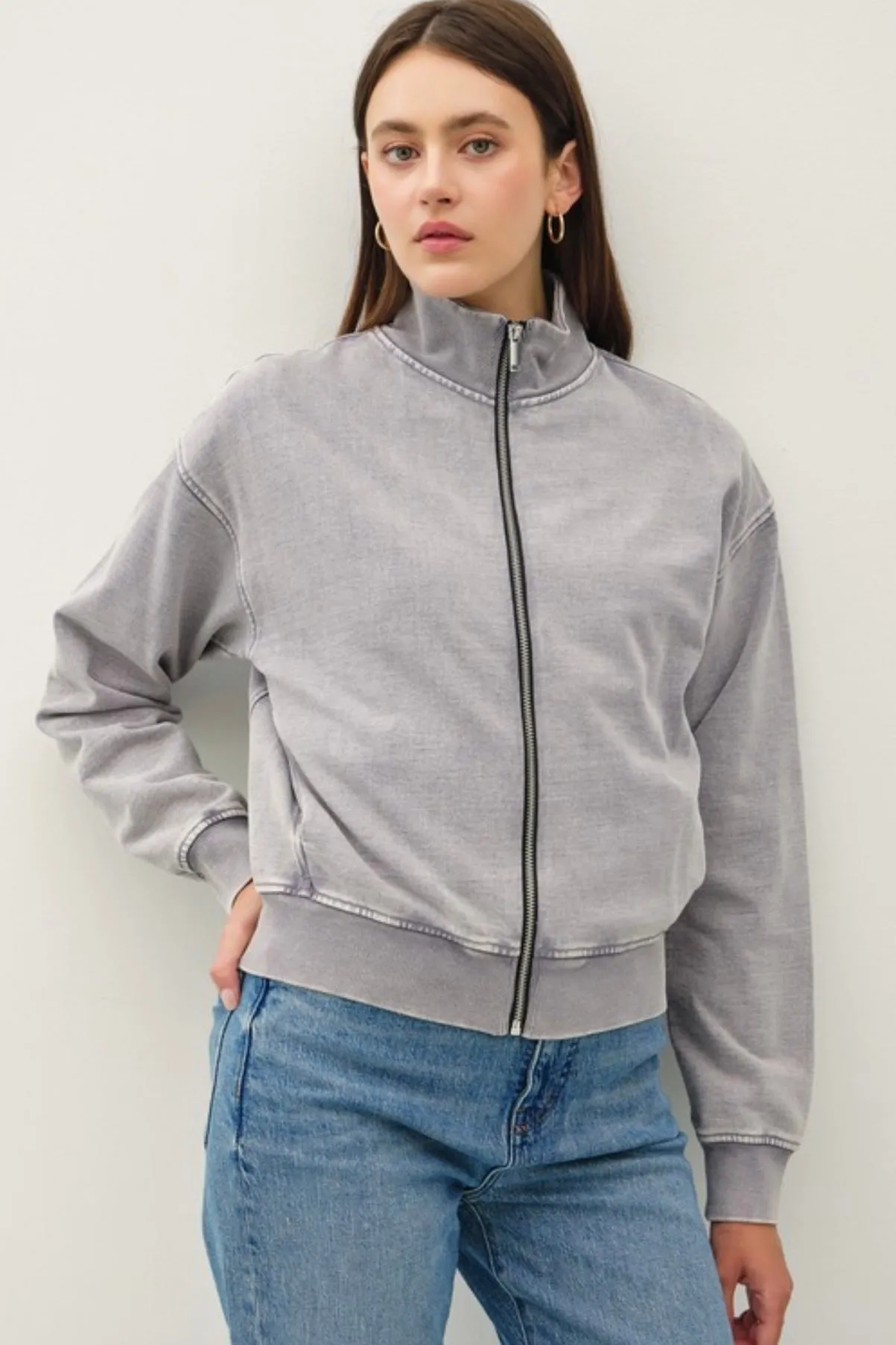 Gray Cotton Zip Mineral Jacket