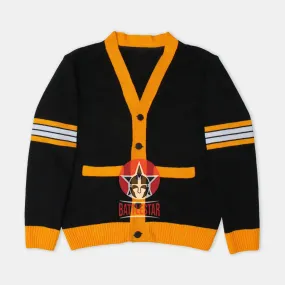 Handmade Unisex Jacquard Knitted Black & Gold Yellow Cardigan School College Graduation Greek Sweater