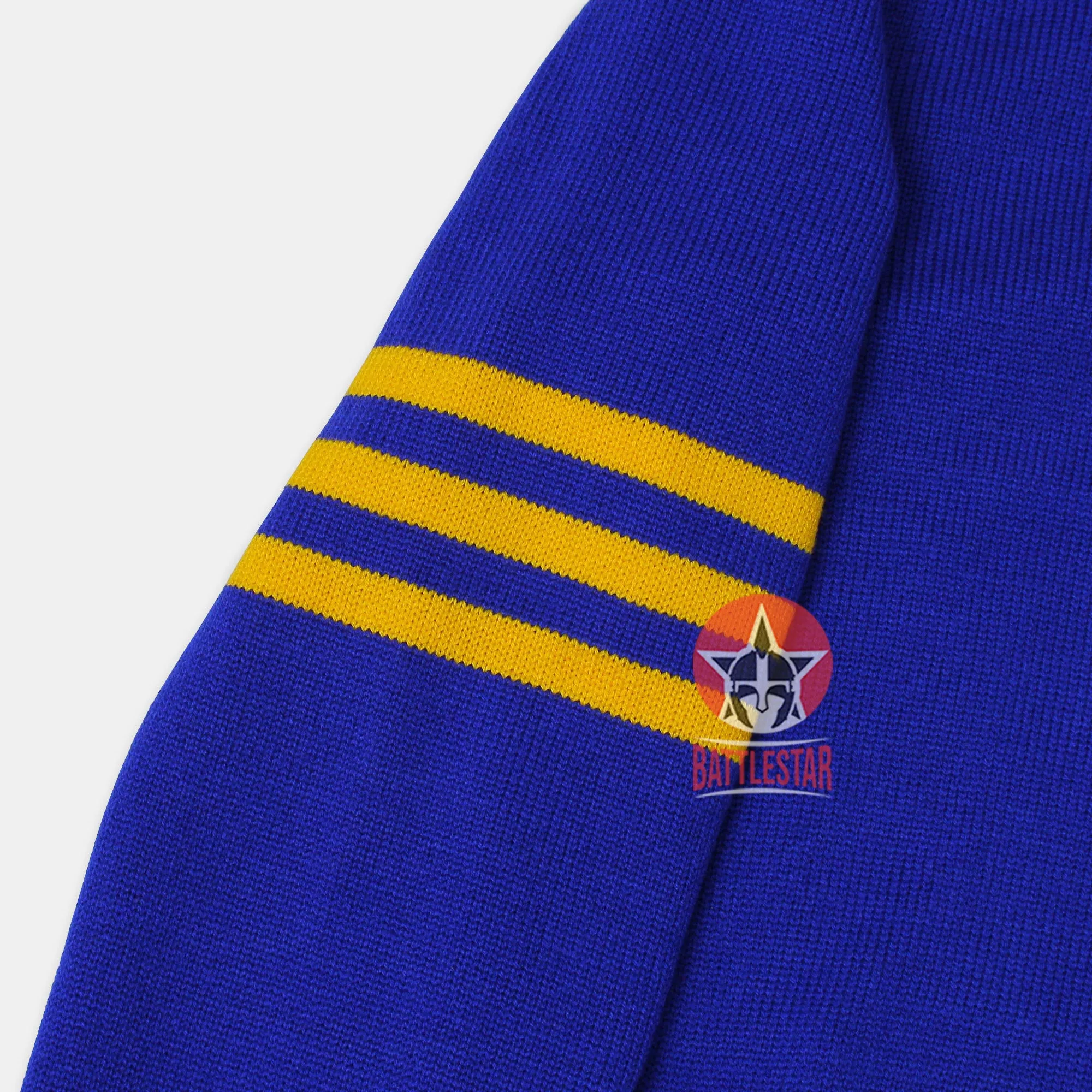 Handmade Unisex Jacquard Knitted Royal Blue & Yellow Cardigan School College Graduation Greek Sweater