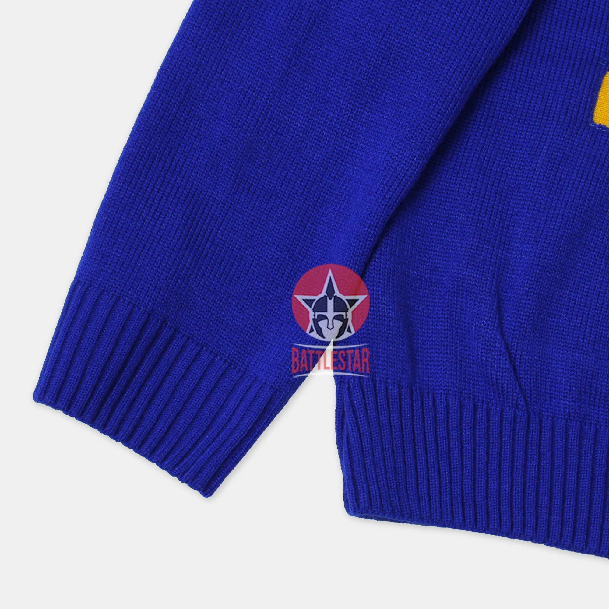 Handmade Unisex Jacquard Knitted Royal Blue & Yellow Cardigan School College Graduation Greek Sweater