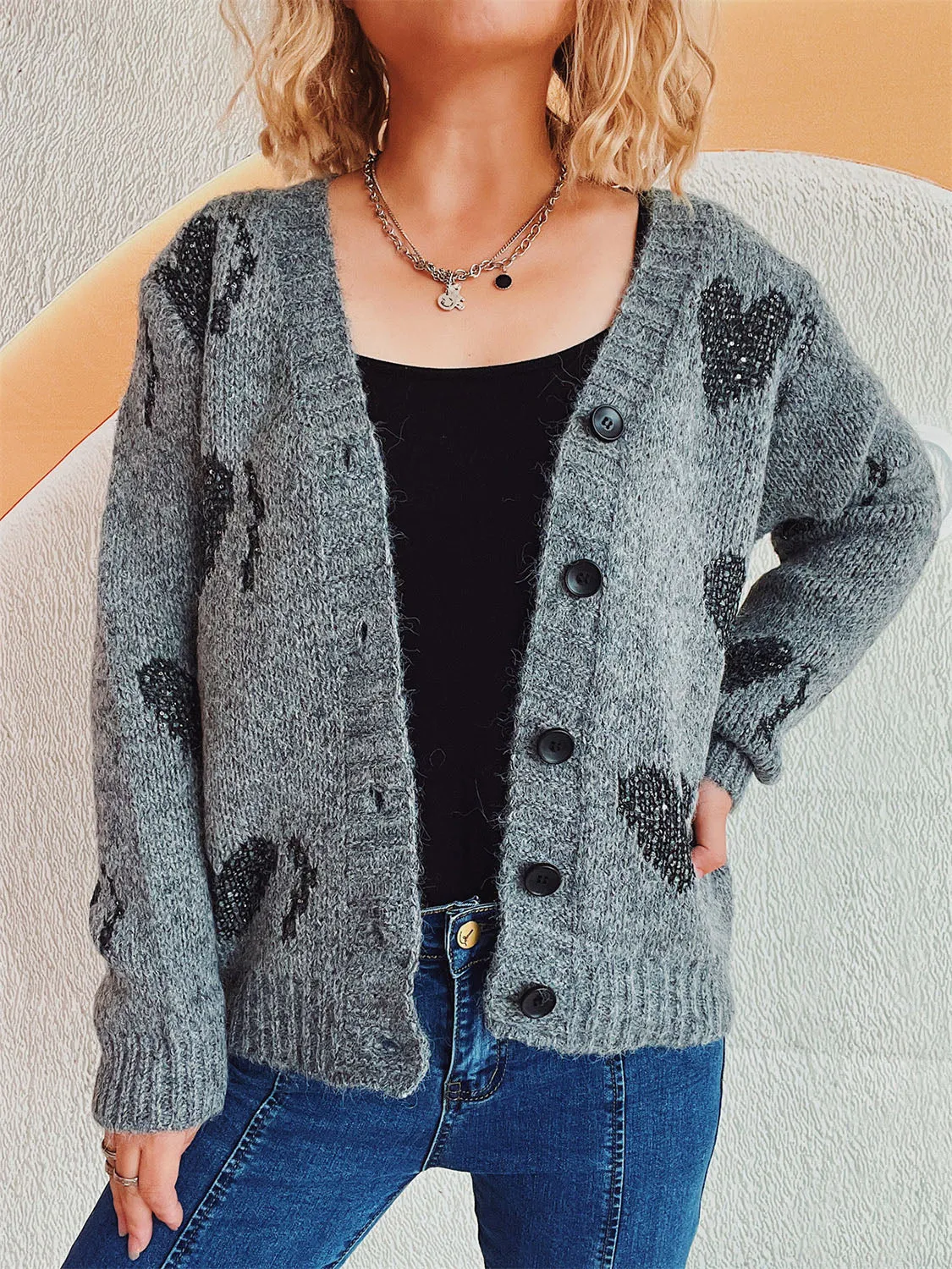 Heart Button Up Long Sleeve Cardigan | Cozy Weather | Cardigans