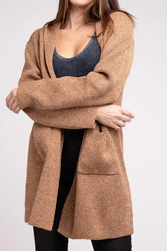 Hooded Open Front Sweater Cardigan