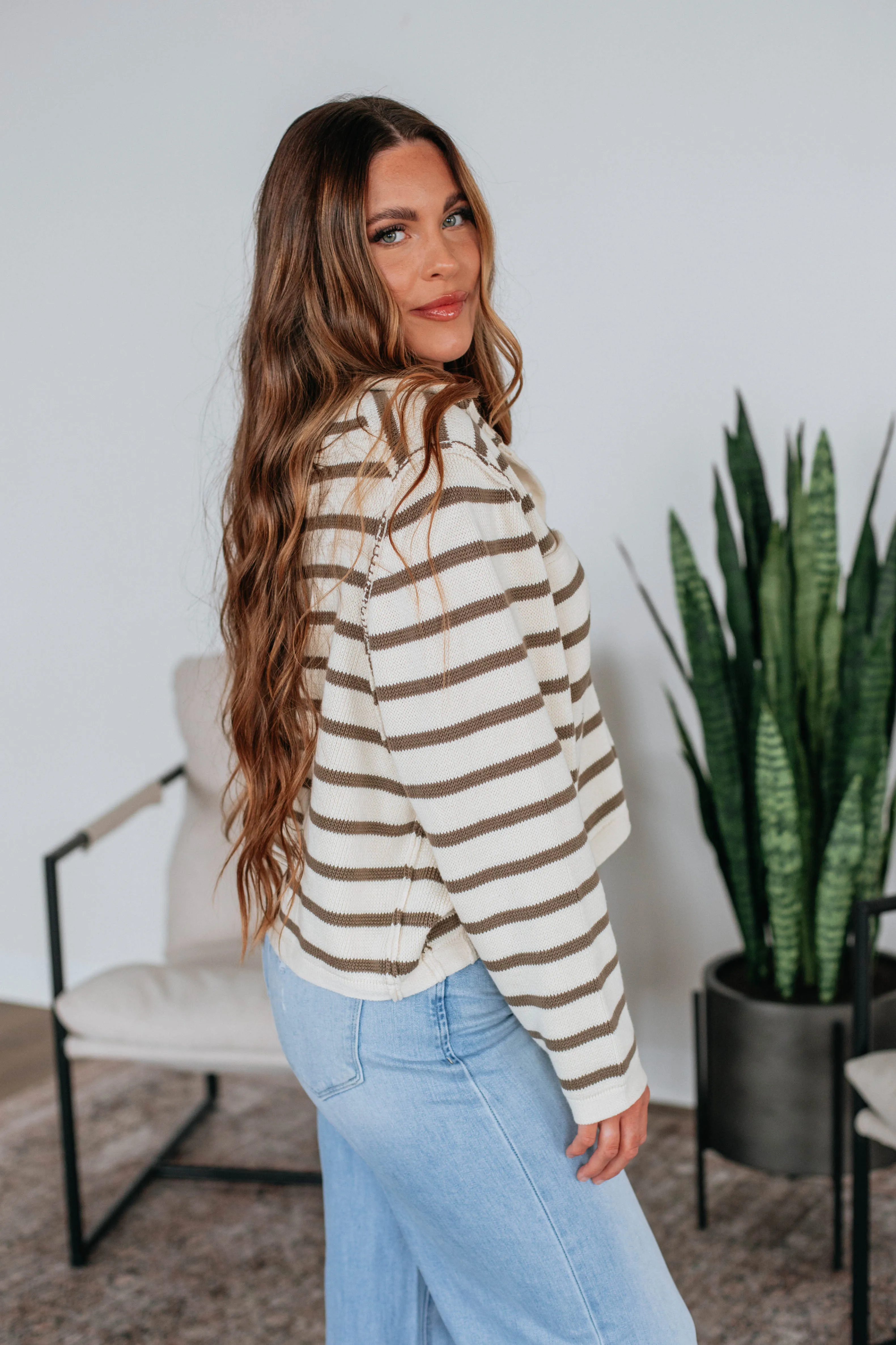 Kymber Striped Cardigan - Olive