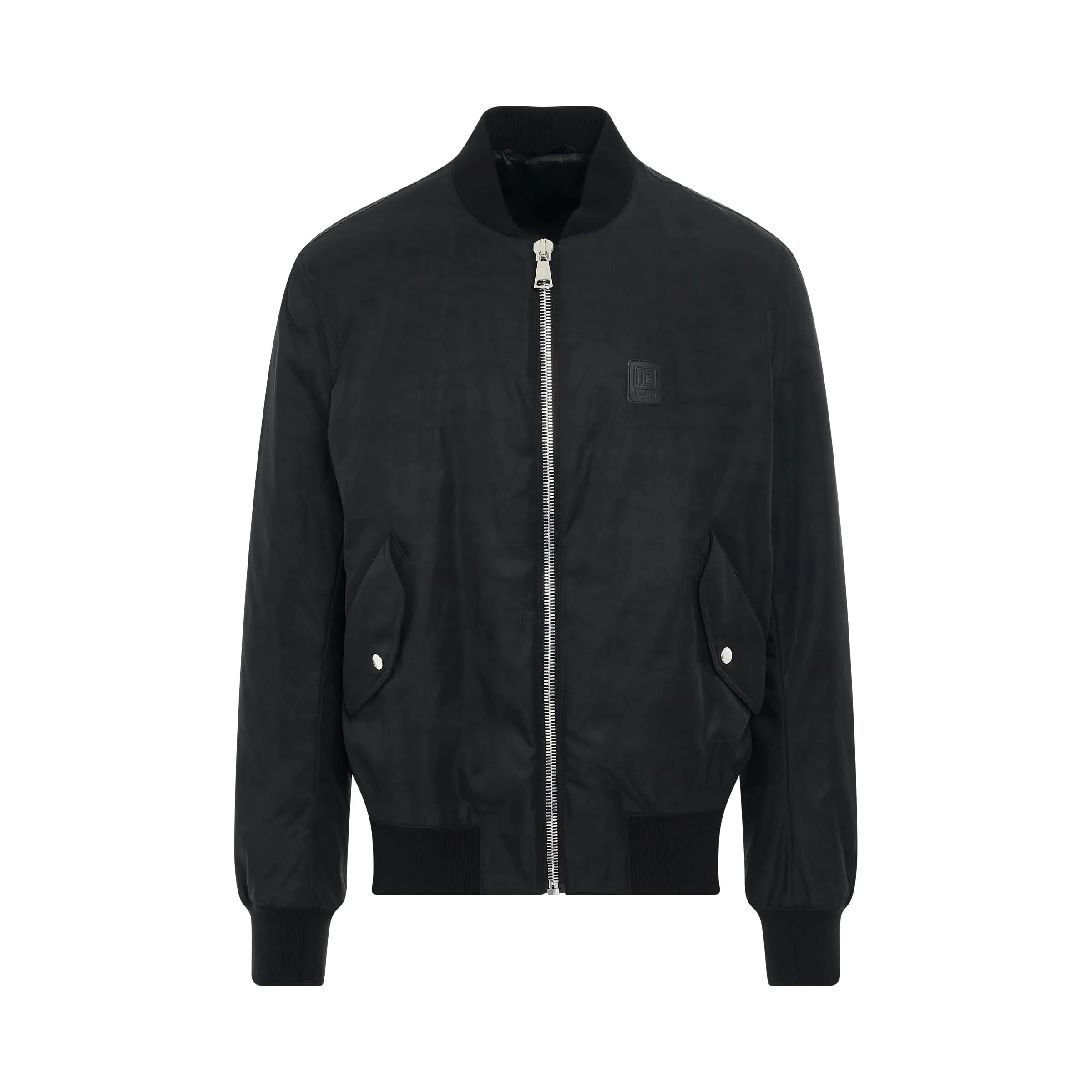 Logo Nylon Zipped Bomber Jacket in Black