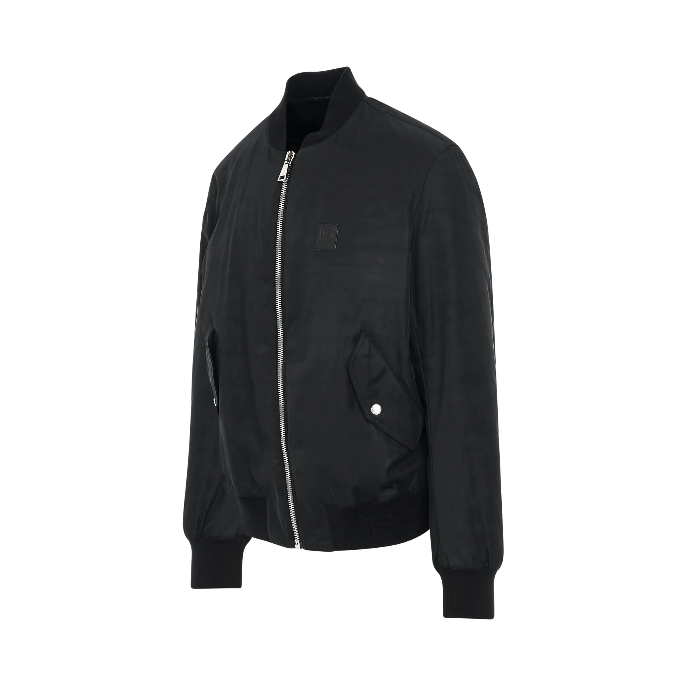 Logo Nylon Zipped Bomber Jacket in Black