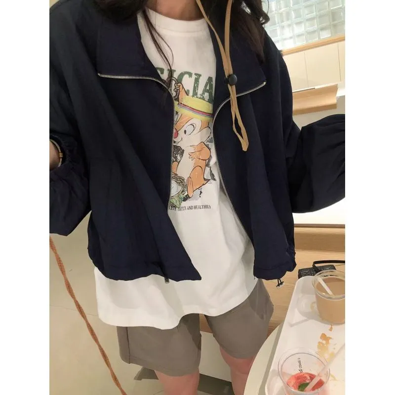 Loose Fit Casual Drawstring Harrington Jacket