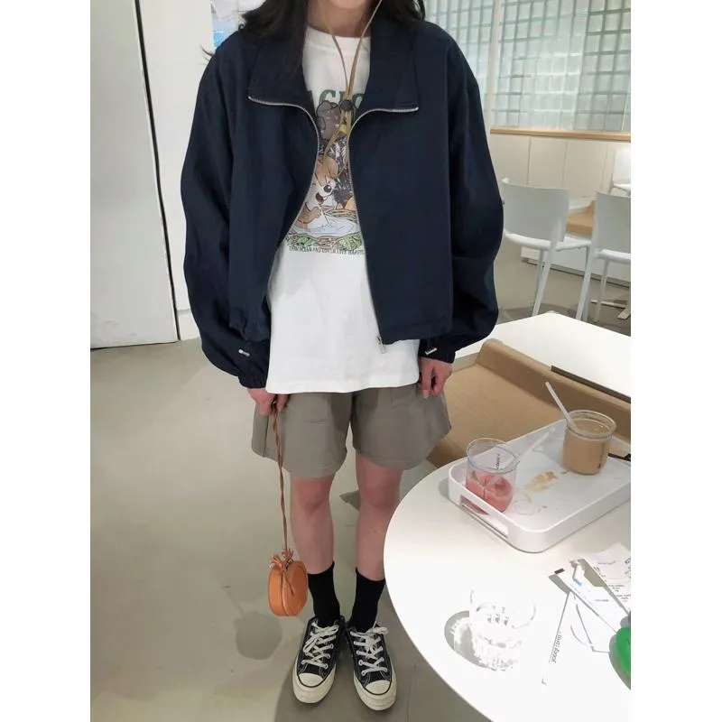 Loose Fit Casual Drawstring Harrington Jacket