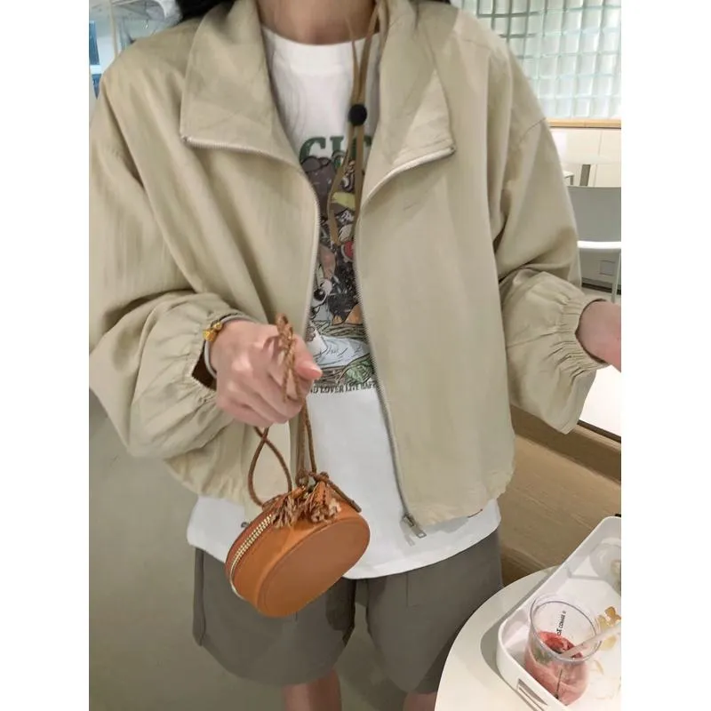 Loose Fit Casual Drawstring Harrington Jacket