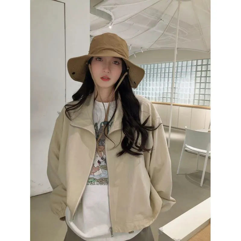 Loose Fit Casual Drawstring Harrington Jacket