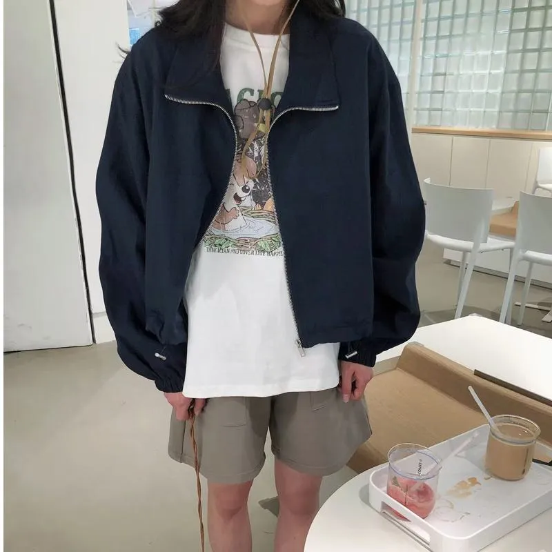 Loose Fit Casual Drawstring Harrington Jacket