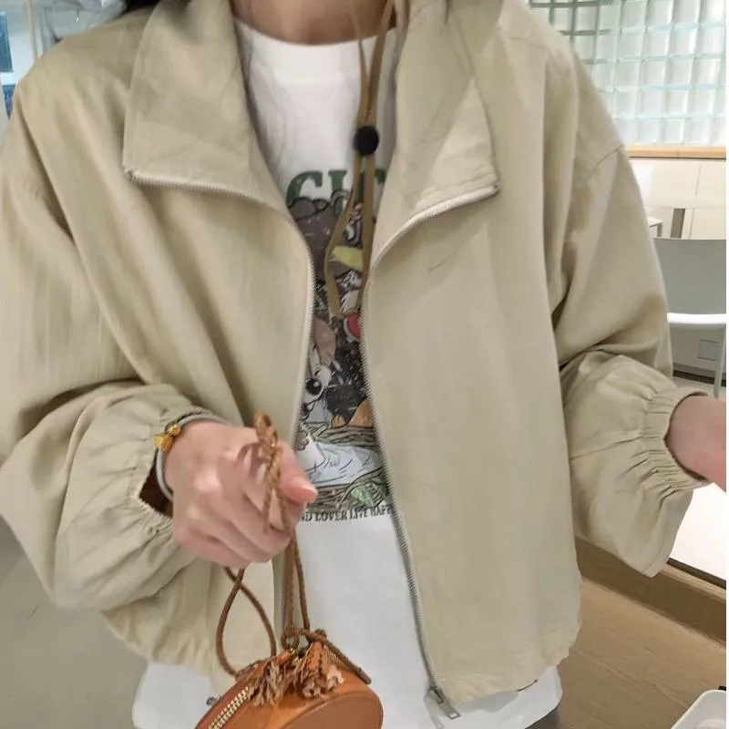 Loose Fit Casual Drawstring Harrington Jacket