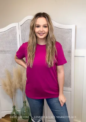 Magenta Better Than Basic Boyfriend Tee Round Neck